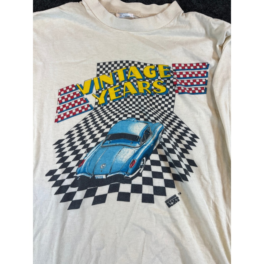 Vintage 80s Corvette Vintage Vette Long Sleeve Graphic T-Shirt Cream Mens L